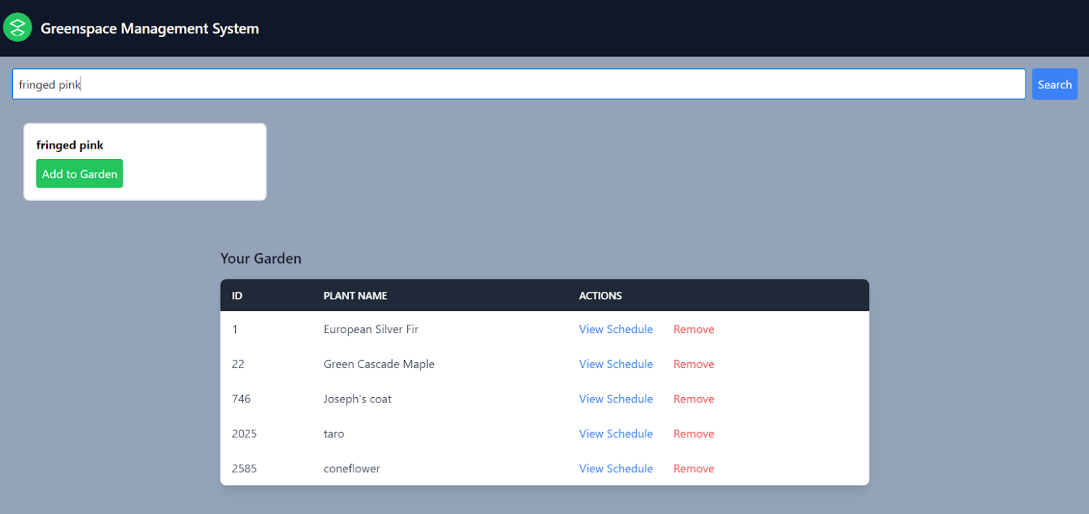 Search and Add Plant UI
