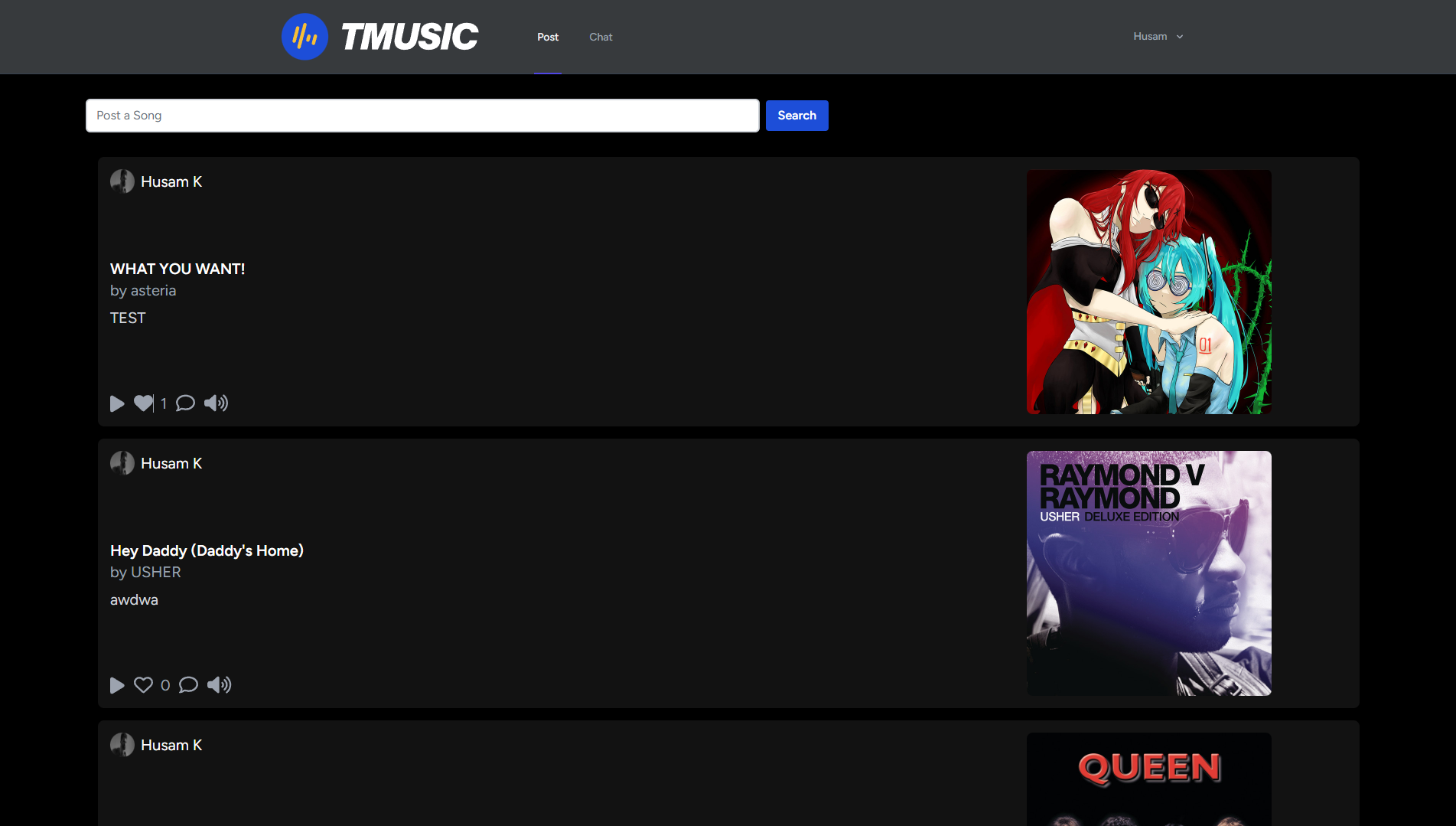 TMUsic Feed Page