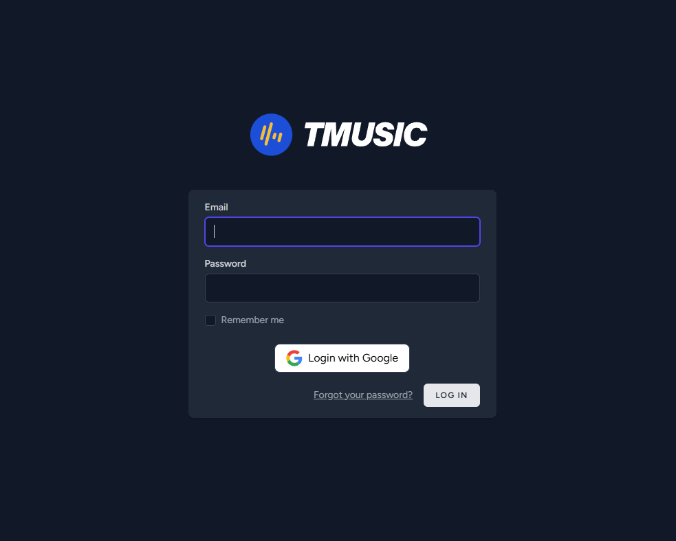 TMUsic Login Page